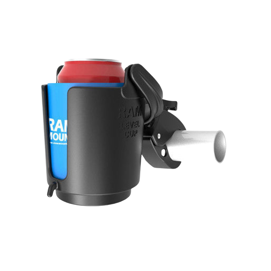 रैम लेवल कप™ ड्रिंक होल्डर को रैम® टफ-क्लॉ™ माउंट के साथ माउंट करता है