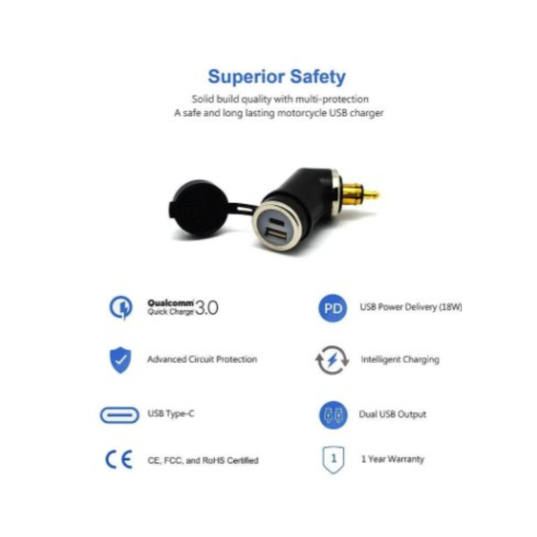 DIN (ಹೆಲ್ಲಾ) ನಿಂದ 36W PD USB-C + QC 3.0 (ANGLED) - ಕ್ಲಿಫ್ ಟಾಪ್ - TY-A2006