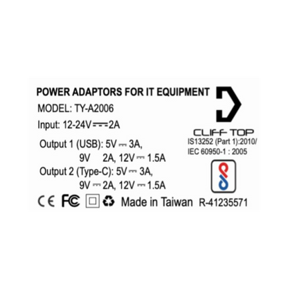 DIN (ಹೆಲ್ಲಾ) ನಿಂದ 36W PD USB-C + QC 3.0 (ANGLED) - ಕ್ಲಿಫ್ ಟಾಪ್ - TY-A2006