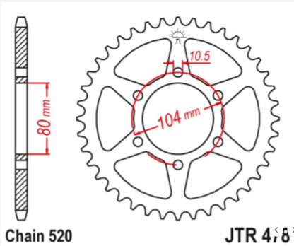 स्प्रोकेट रियर (478 - 46T) -JT स्प्रोकेट