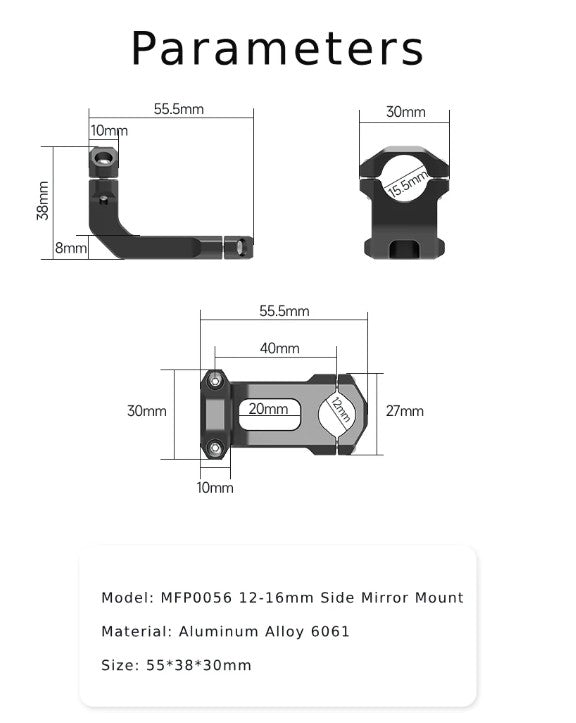 Side Mirror Extension Mount (12mm-16mm)-Chigee