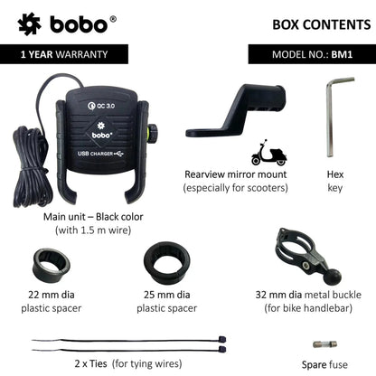 Bobo Bm1 Jaw Bike Mount For Mobile (Fast Usb 3.0 Charger Black) Phone Mounts