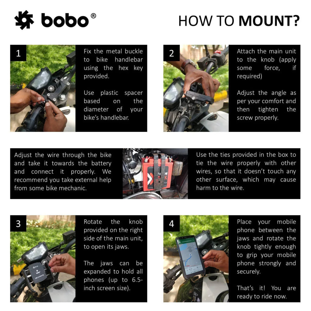 Bobo Bm1 Jaw Bike Mount For Mobile (Fast Usb 3.0 Charger Black) Phone Mounts