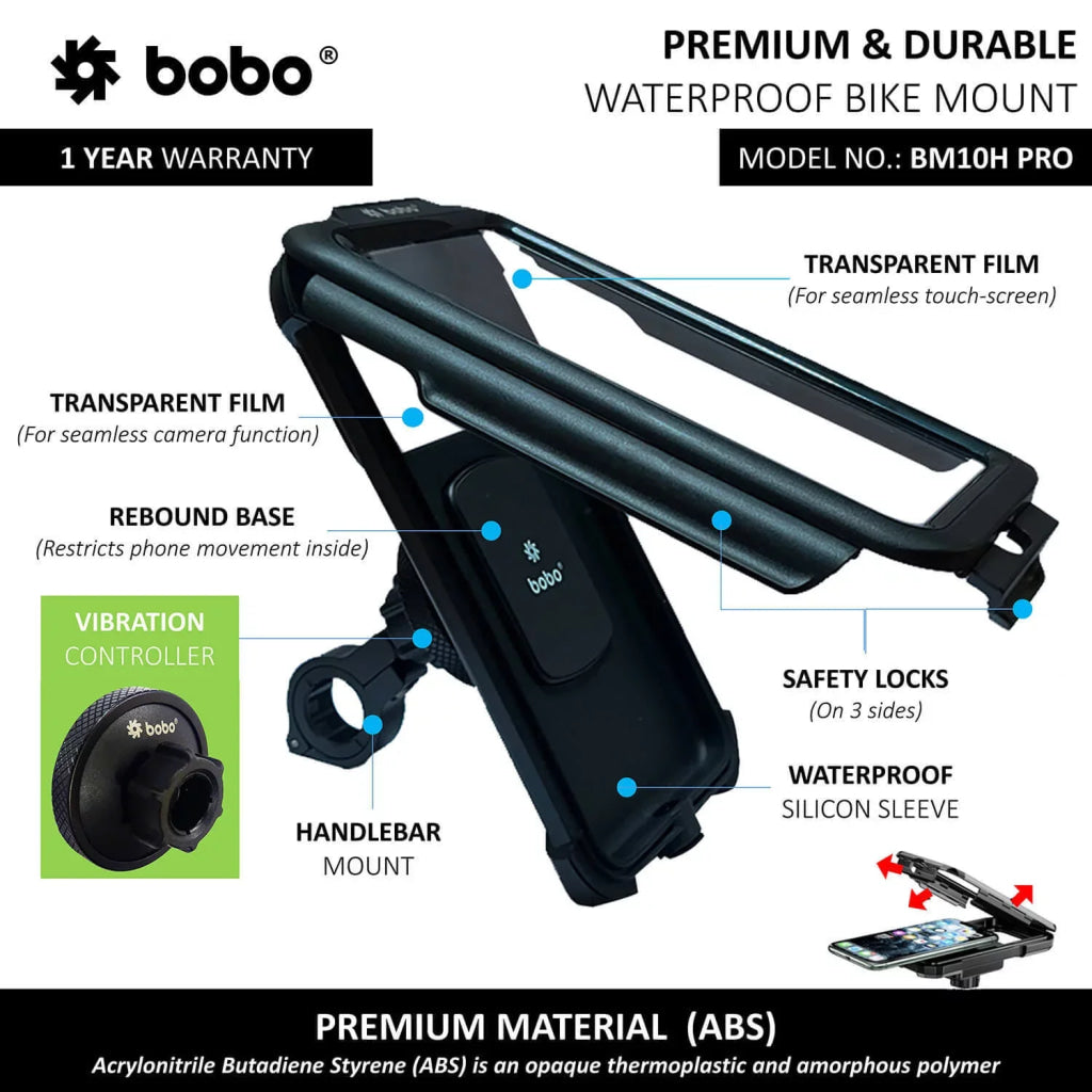 Bobo Bm10H Pro Jaw-Grip Mobile Phone Holder Mount With Fast Usb 3.0 Charger (Black) Mounts