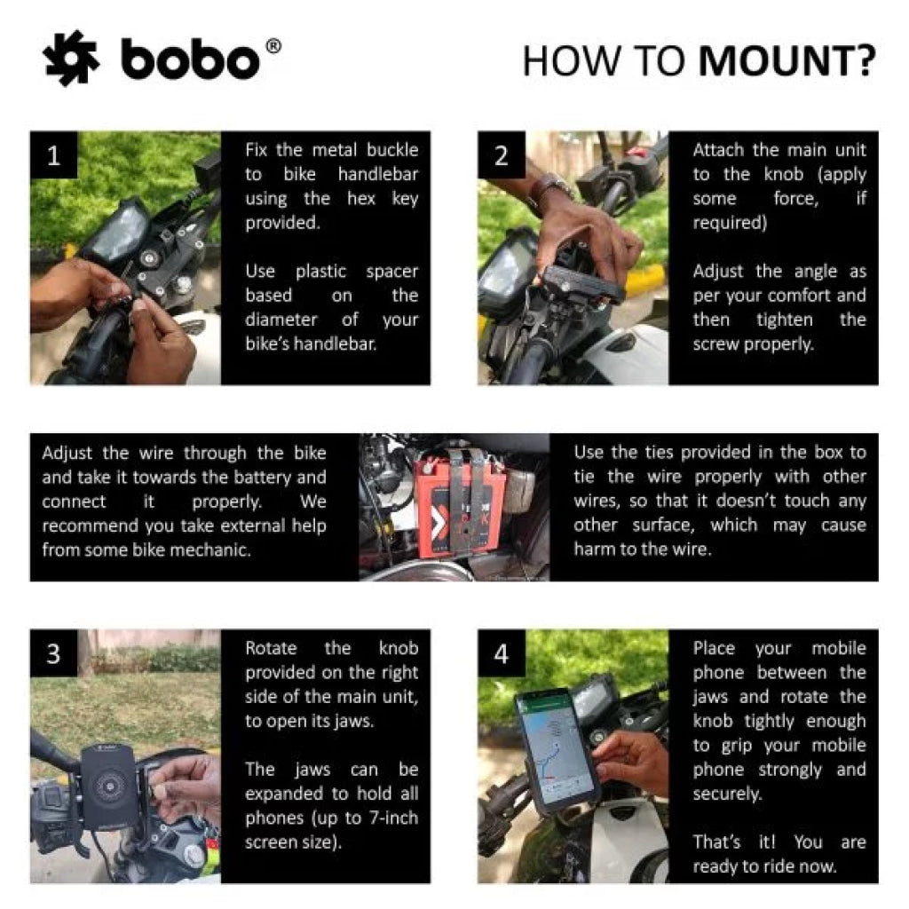 Bobo Bm12 Bike Phone Holder (With Fast 15W Wireless Charger & Usb-C Input/Output Port) (Black)
