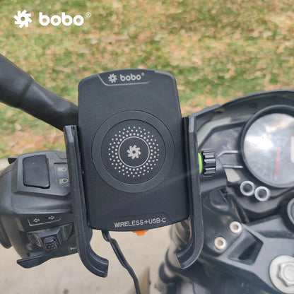 Bobo Bm12 Bike Phone Holder (With Fast 15W Wireless Charger & Usb-C Input/Output Port) (Black)