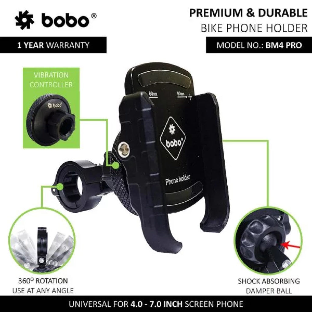 Bobo Bm4 Pro Jaw-Grip Phone Holder (Black) Mounts