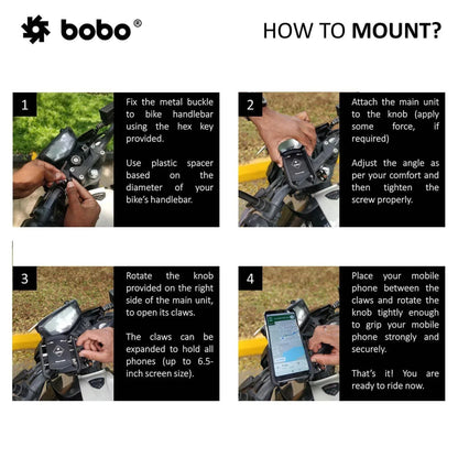 Bobo Bm4 Pro Jaw-Grip Phone Holder (Black) Mounts