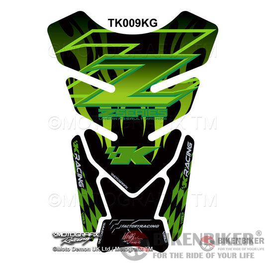 Kawasaki Z750 Z1000 Z Series Green / Black Motorcycle Tank Pad Protector Motografix 3D Gel
