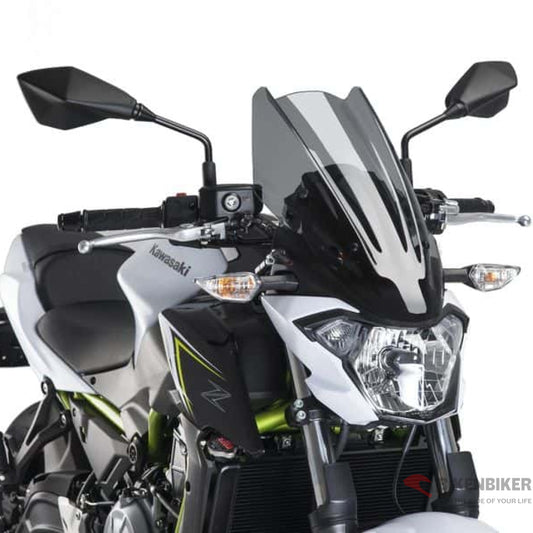 Naked New Generation Touring Windshield For Kawasaki Z650 (2017-2020) - Puig Dark Smoke Windscreen