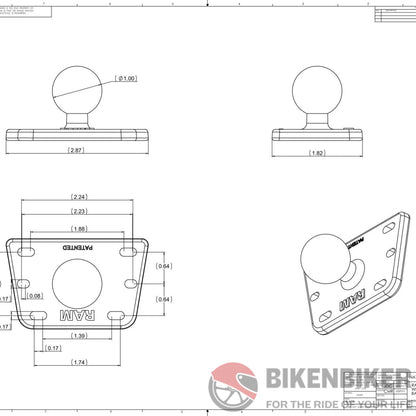RAM Motorcycle Brake/Clutch Reservoir Cover Base with 1" Ball Centered - Bike 'N' Biker