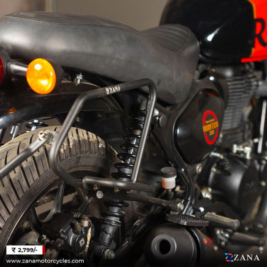 Saddlestay With Exhaust Shield (Black) For Royal Enfield Hunter 350 - Zana Saddle Stay