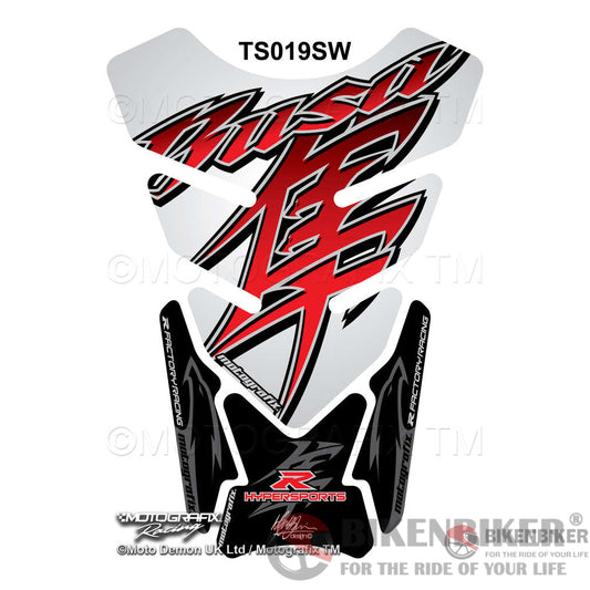 Suzuki Gsx1300R Hayabusa White / Red Motorcycle Tank Pad Protector Motografix 3D Gel