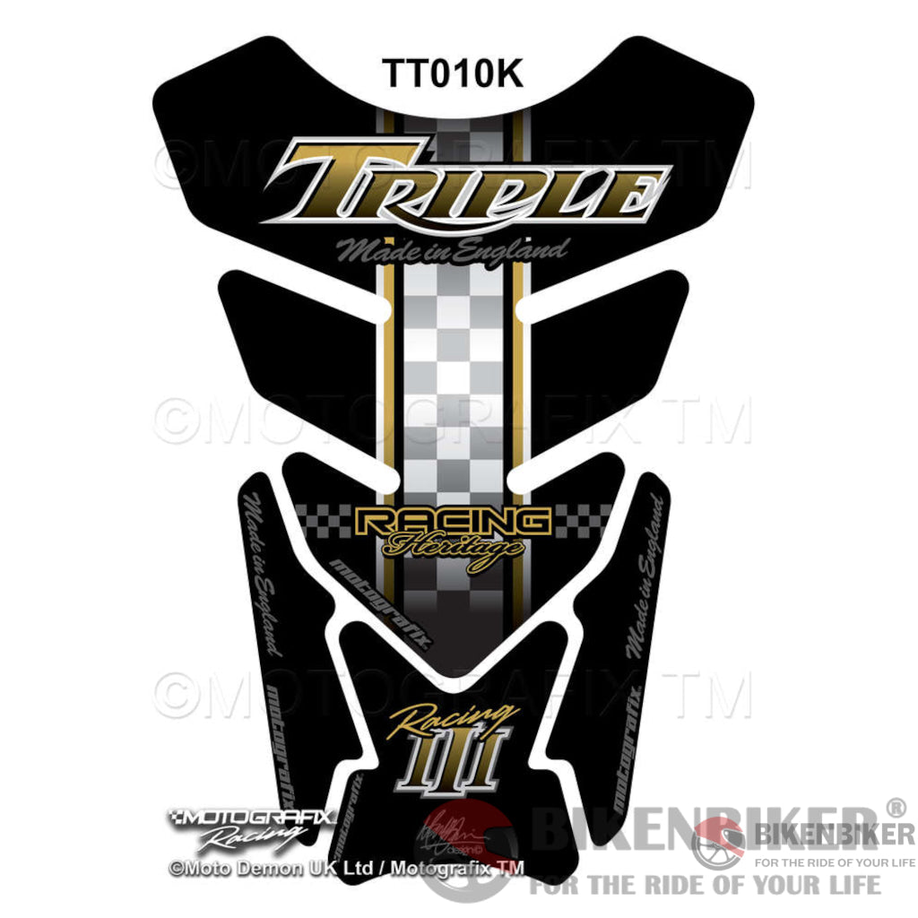 Triumph Speed / Street Triple Black Gold Motorcycle Tank Pad Protector Motografix 3D Gel